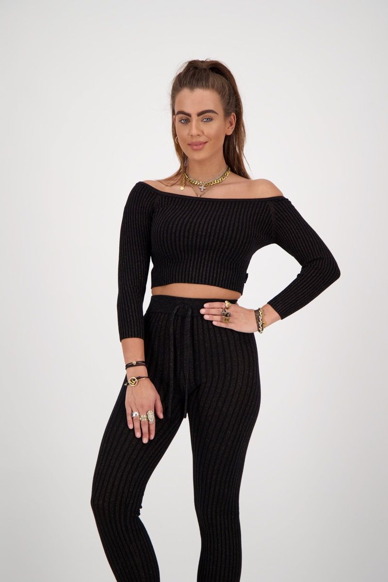 one shoulder lurex black