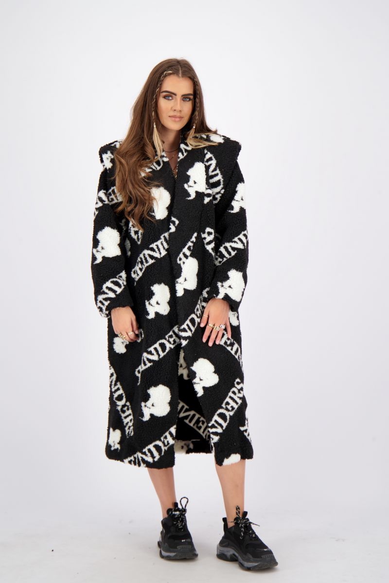 TEDDY COAT LONG WITH ALL OVER PRINT