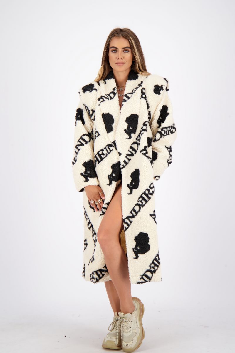 TEDDY COAT LONG WITH ALL OVER PRINT