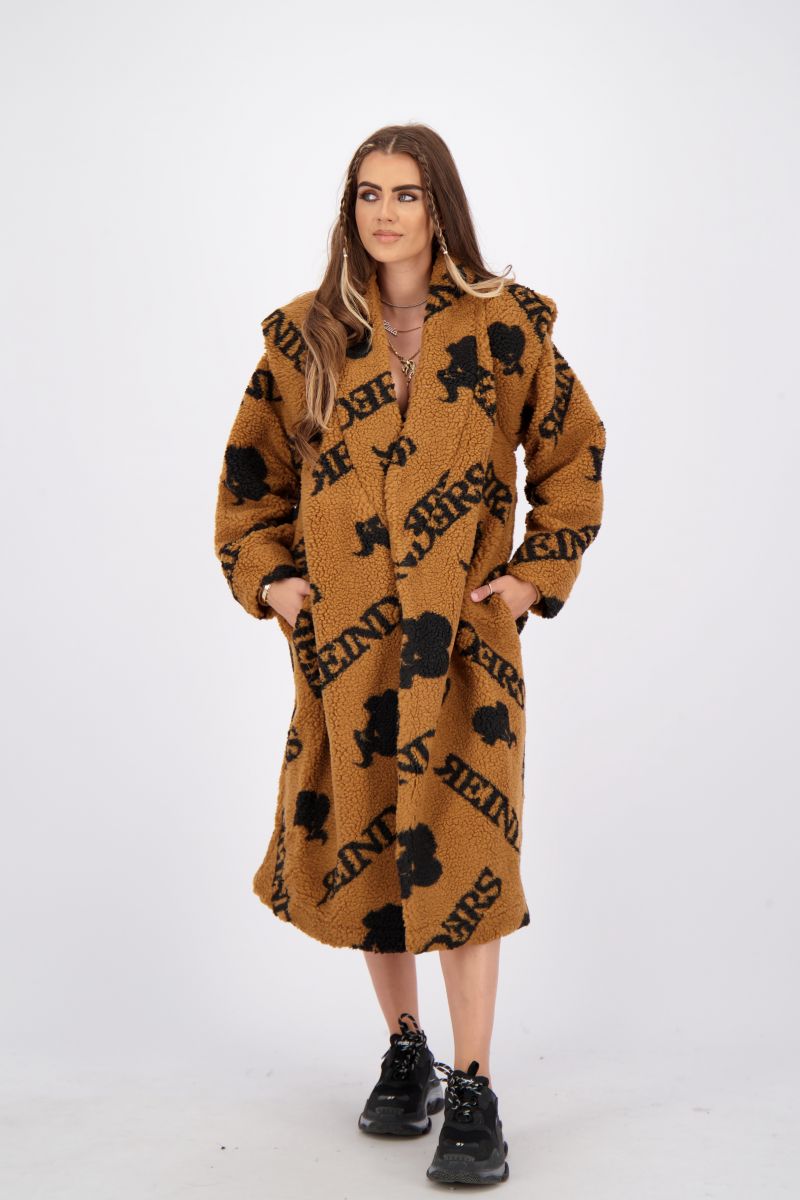 TEDDY COAT LONG WITH ALL OVER PRINT